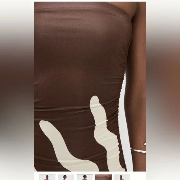 Revolve Cala de la Cruz Daphne Strapless Sunburst Mocca Maxi SideRuched Dress XS - Picture 3 of 8